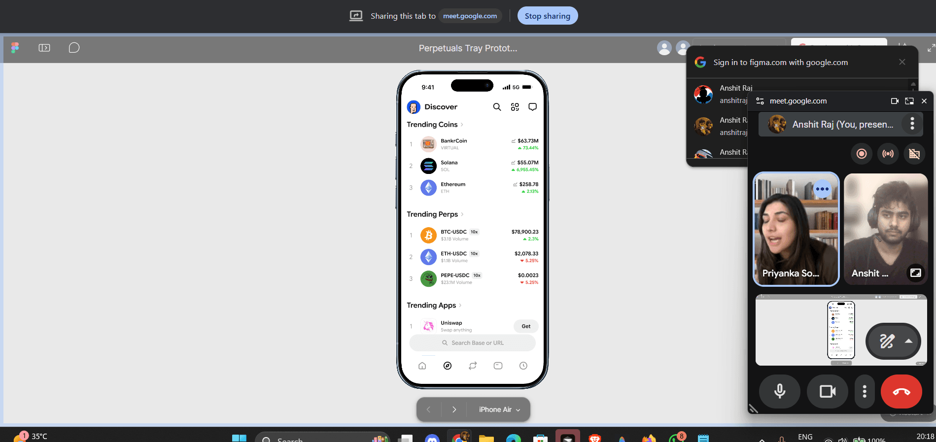 Paid UX research for a Base App perpetuals trading flow — review session and interface feedback.